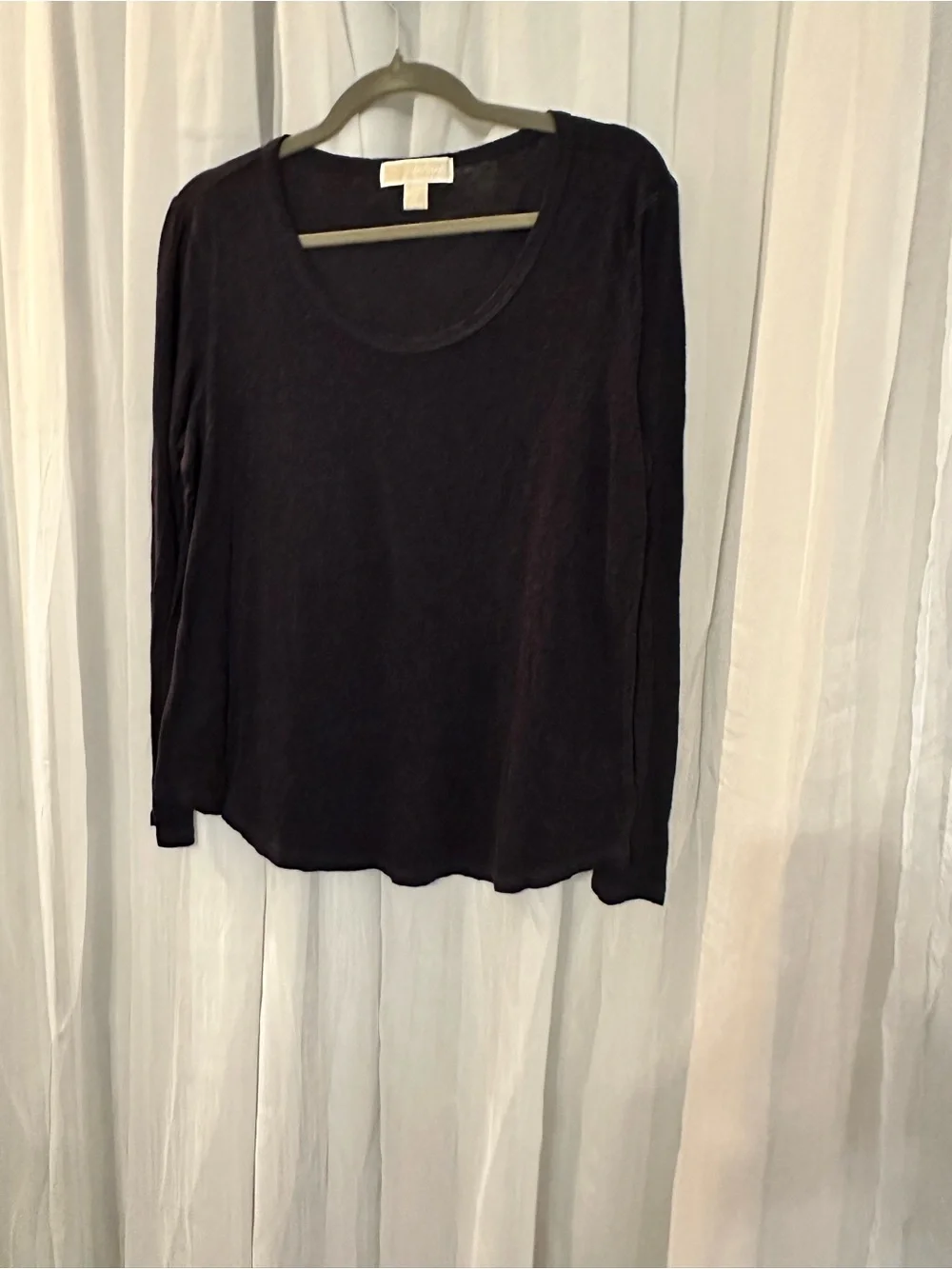 Michael Kors Navy Long-Sleeve Scoop Neck Top with Rounded Bottoms